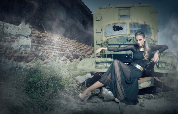 Photographer Vladislav Philipov, Model Aleksandra Bogdanska. Fashion photoshoot, theme: navy truck.